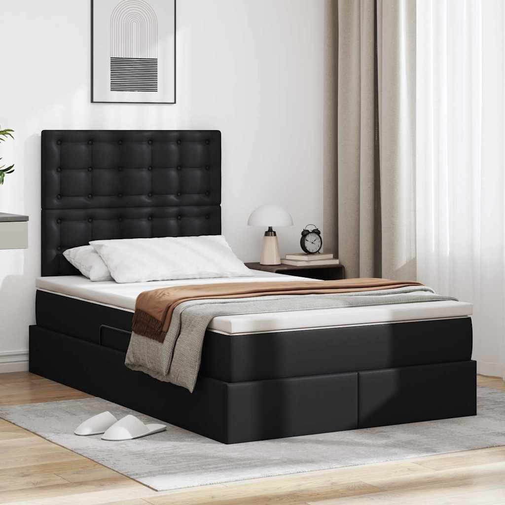 Krevet s od storage s madracem Crna 120 x 190 cm Lažna koža