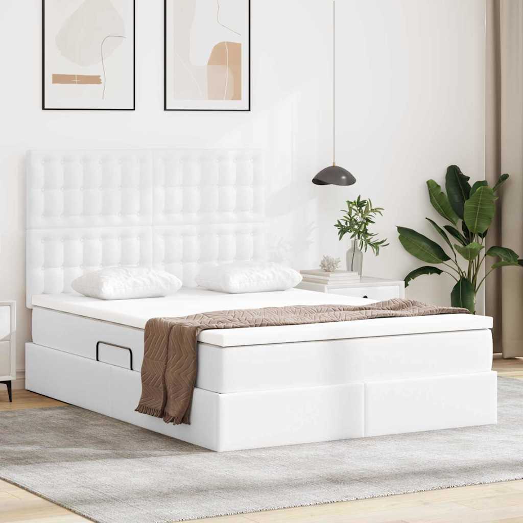 Krevet s od storage Čista bijela 140 x 190 cm Lažna koža