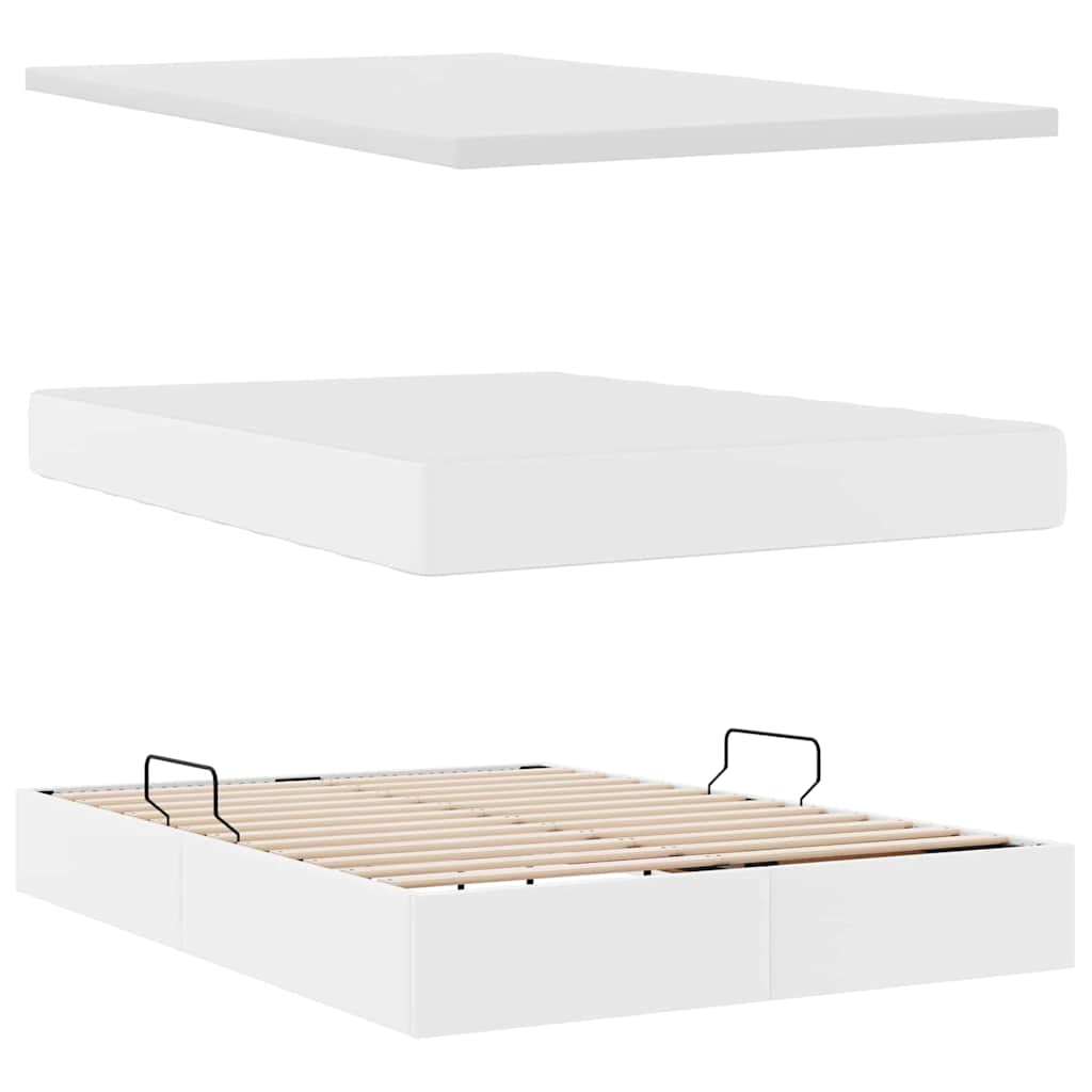 Krevet s od storage Čista bijela 140 x 190 cm Lažna koža