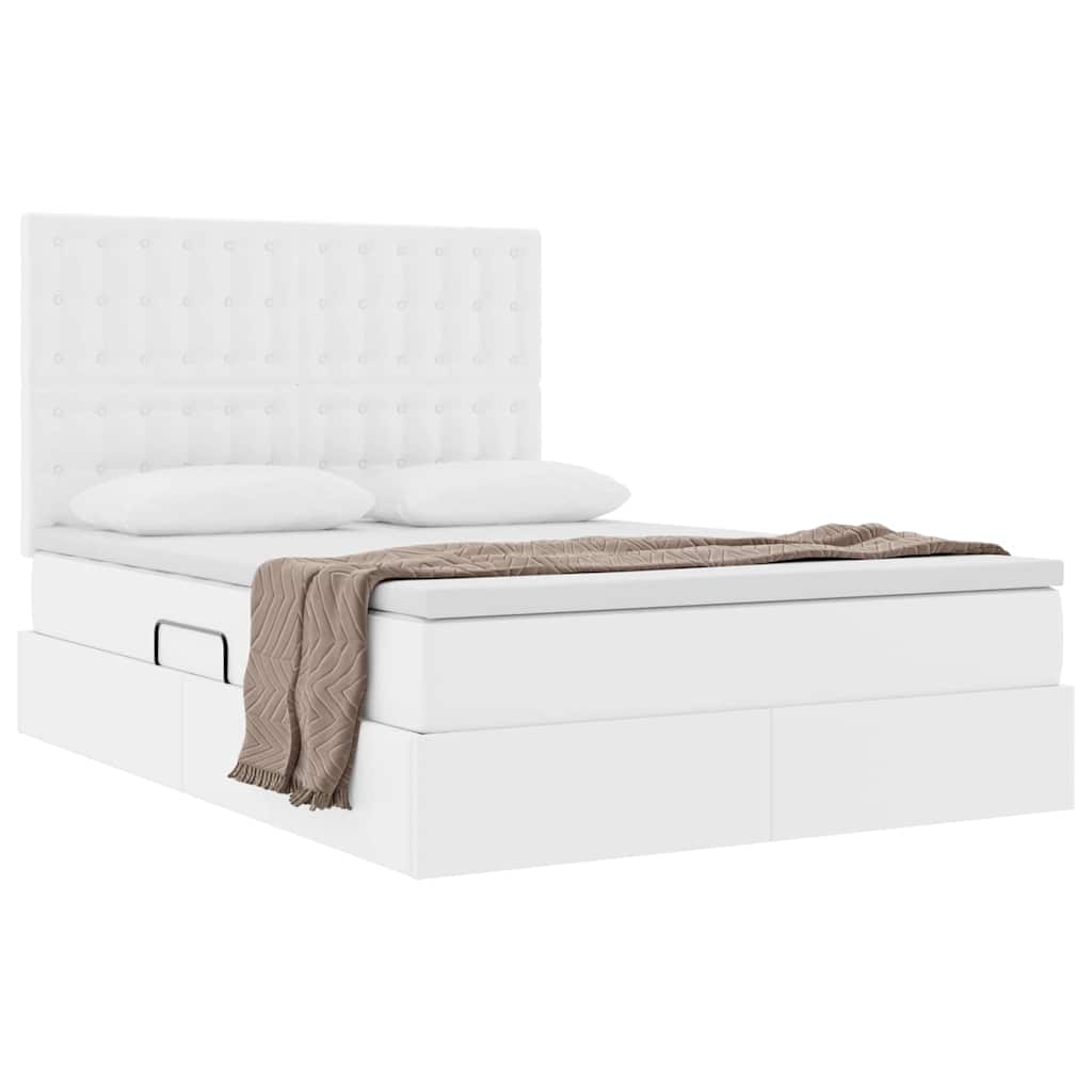 Krevet s od storage Čista bijela 140 x 190 cm Lažna koža