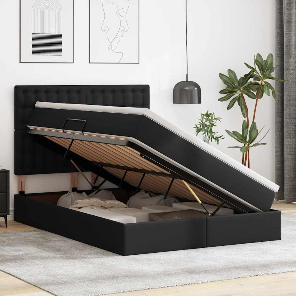 Krevet s od storage s madracem Crna 140 x 200 cm Lažna koža