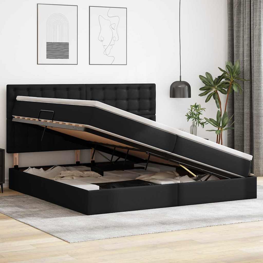 Krevet s od storage s uzglavljem Crna 200 x 200 cm Lažna koža