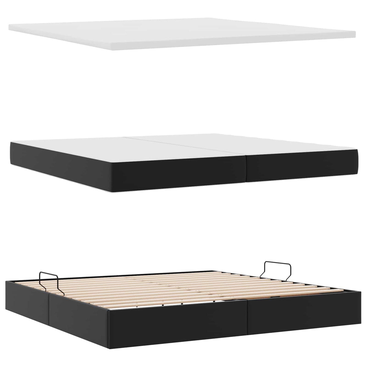 Krevet s od storage s uzglavljem Crna 200 x 200 cm Lažna koža