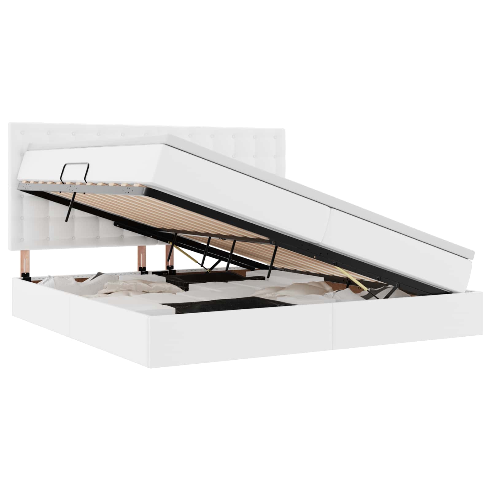 Krevet s od storage Čista bijela 200 x 200 cm Lažna koža