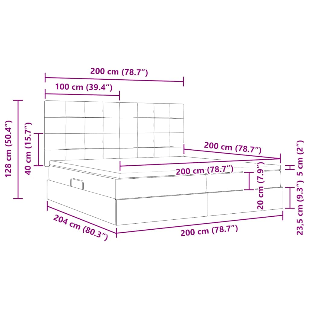 Krevet s madracem i skladištem Tamno siva 200 x 200 cm Baršun