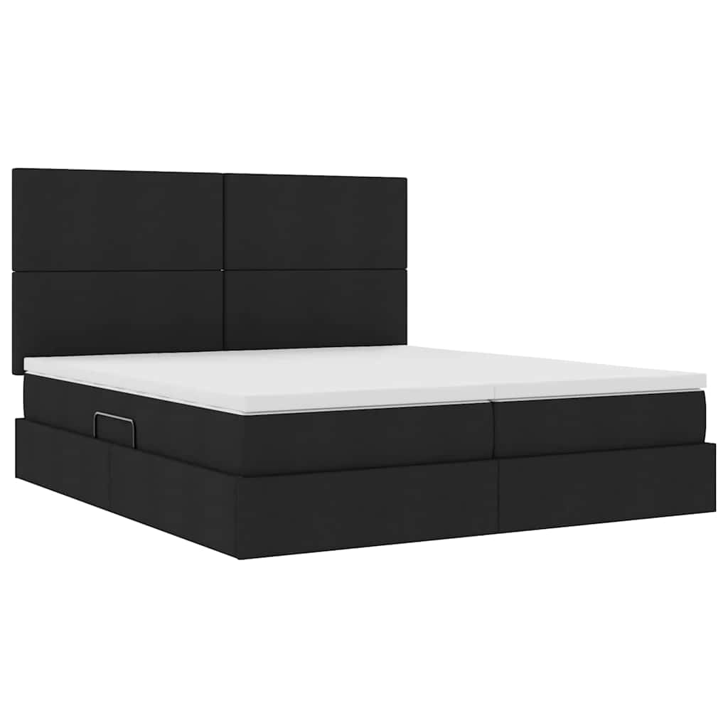 Krevet s od storage s uzglavljem Crna 200 x 200 cm Lažna koža