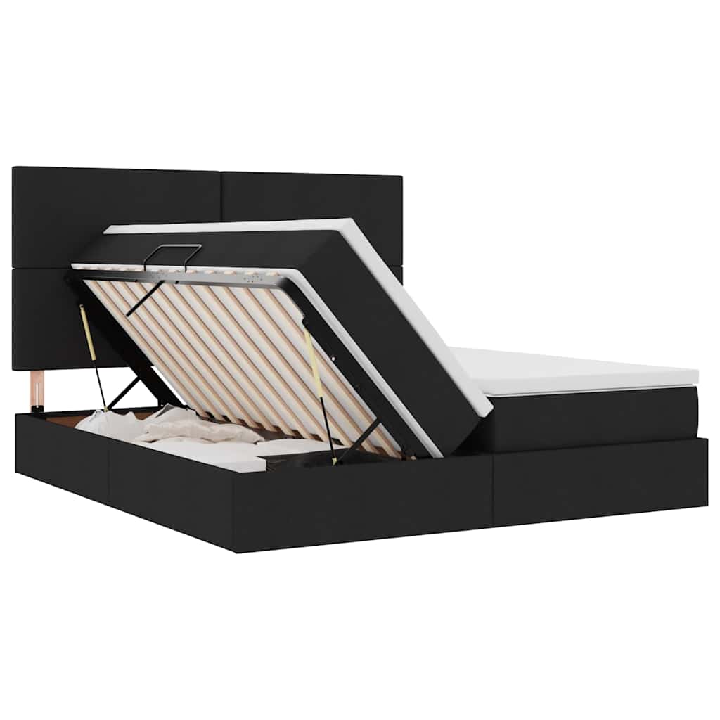 Krevet s od storage s uzglavljem Crna 200 x 200 cm Lažna koža