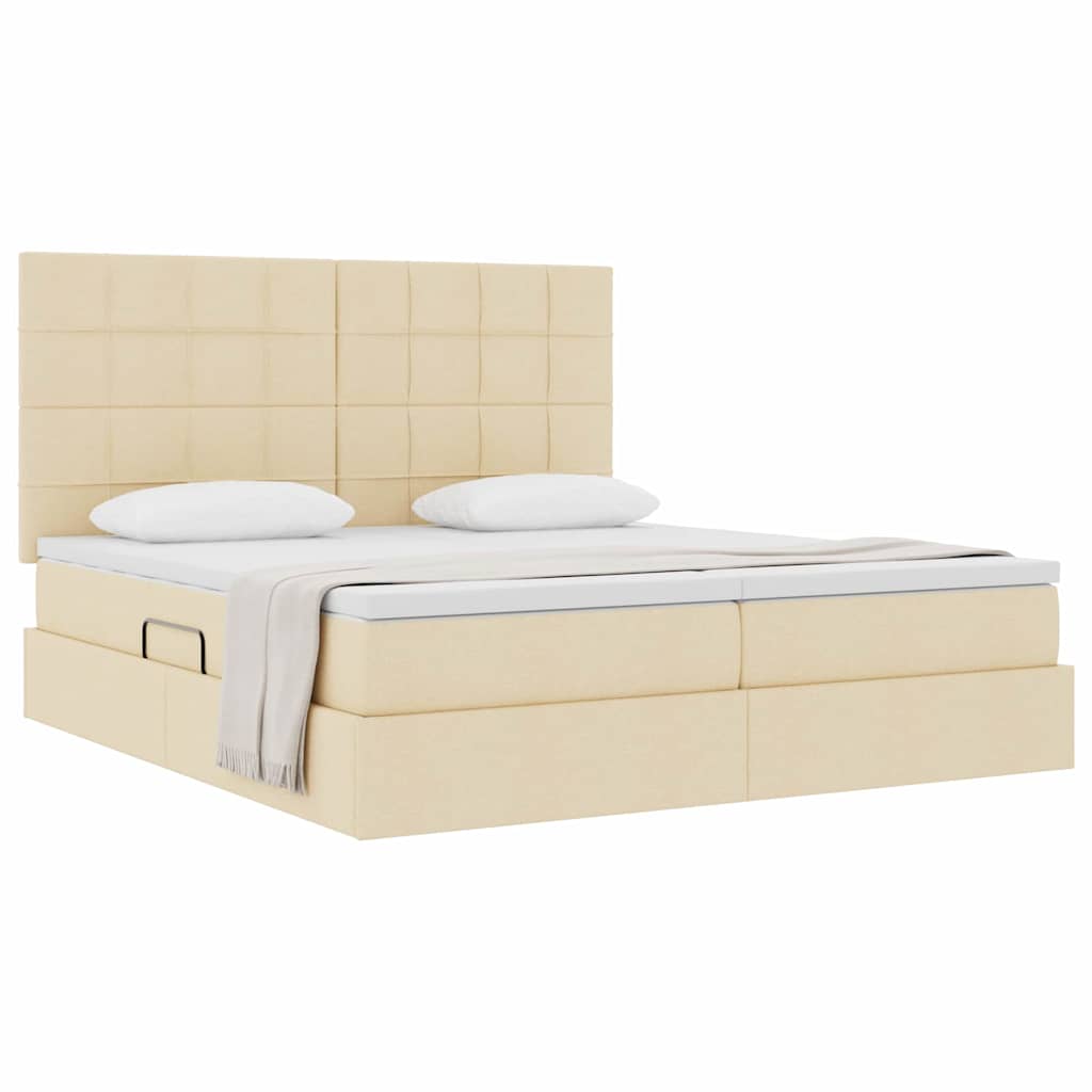 Krevet s od storage s uzglavljem Krema 180 x 200 cm Tkanina