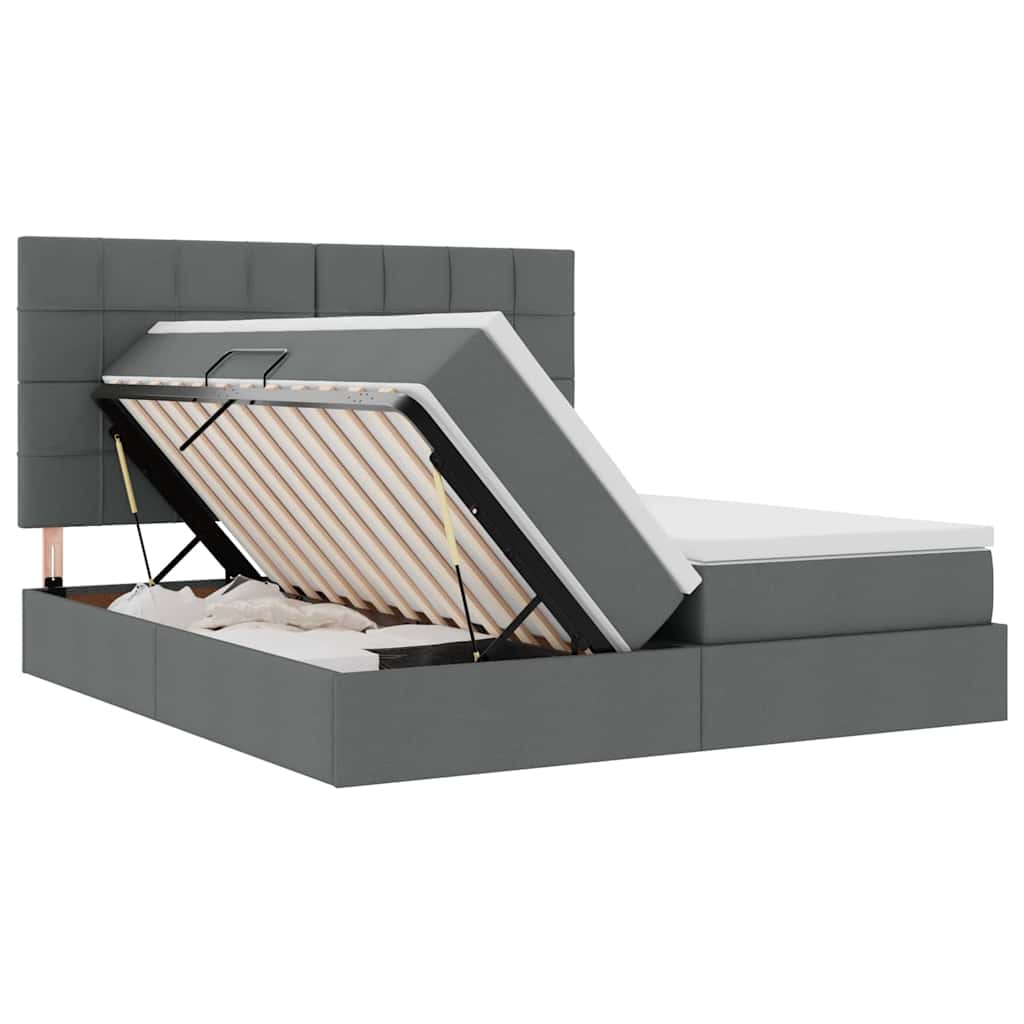 Krevet s od storage s uzglavljem Tamnosiva 200 x 200 cm Tkanina