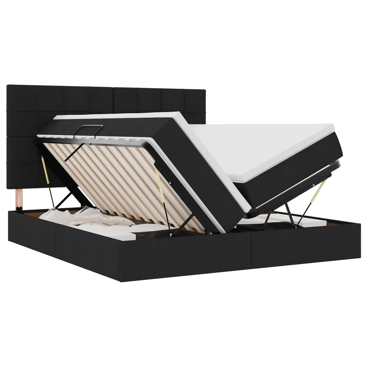 Krevet s od storage s uzglavljem Crna 200 x 200 cm Lažna koža