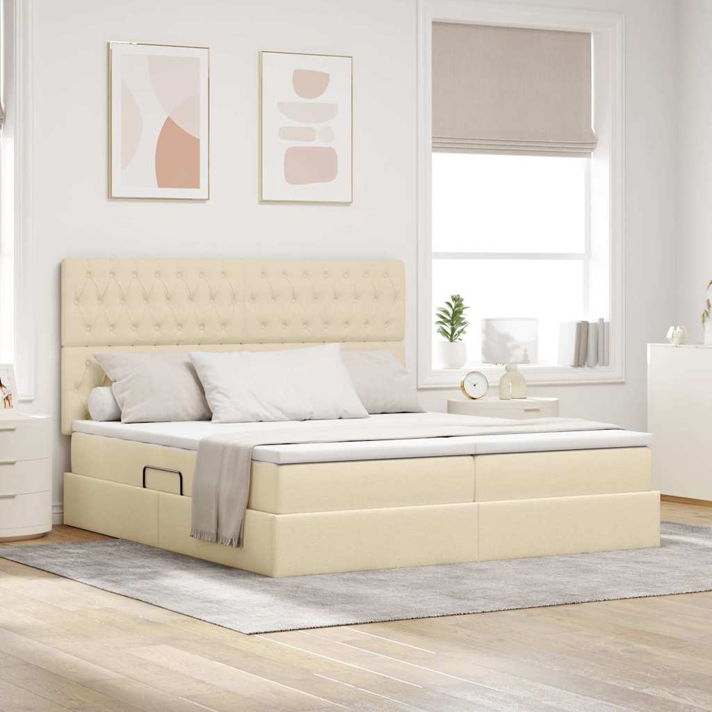 Krevet s od storage s uzglavljem Krema 180 x 200 cm Tkanina