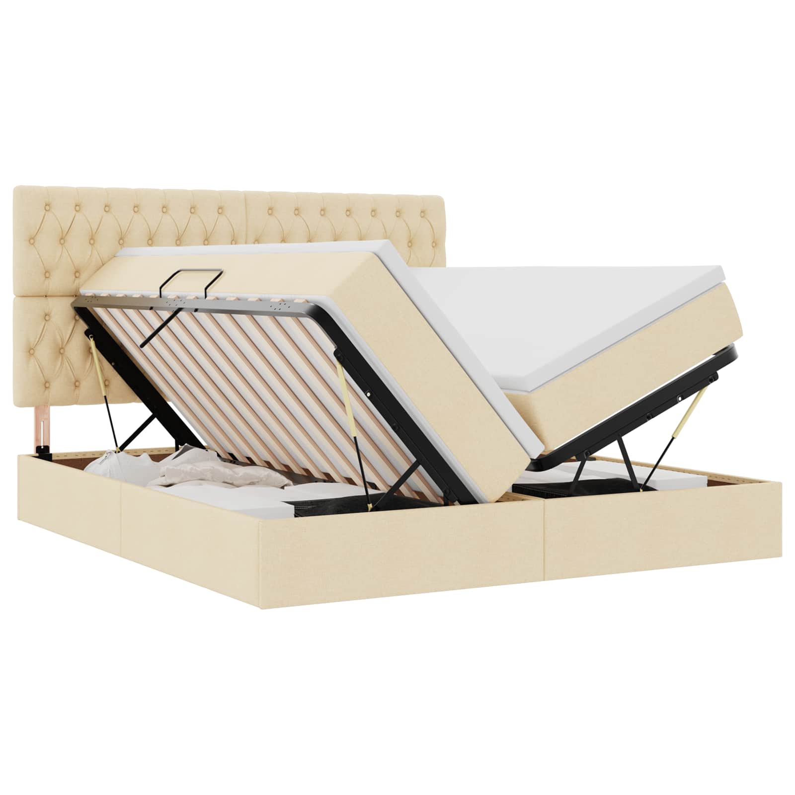 Krevet s od storage s uzglavljem Krema 180 x 200 cm Tkanina