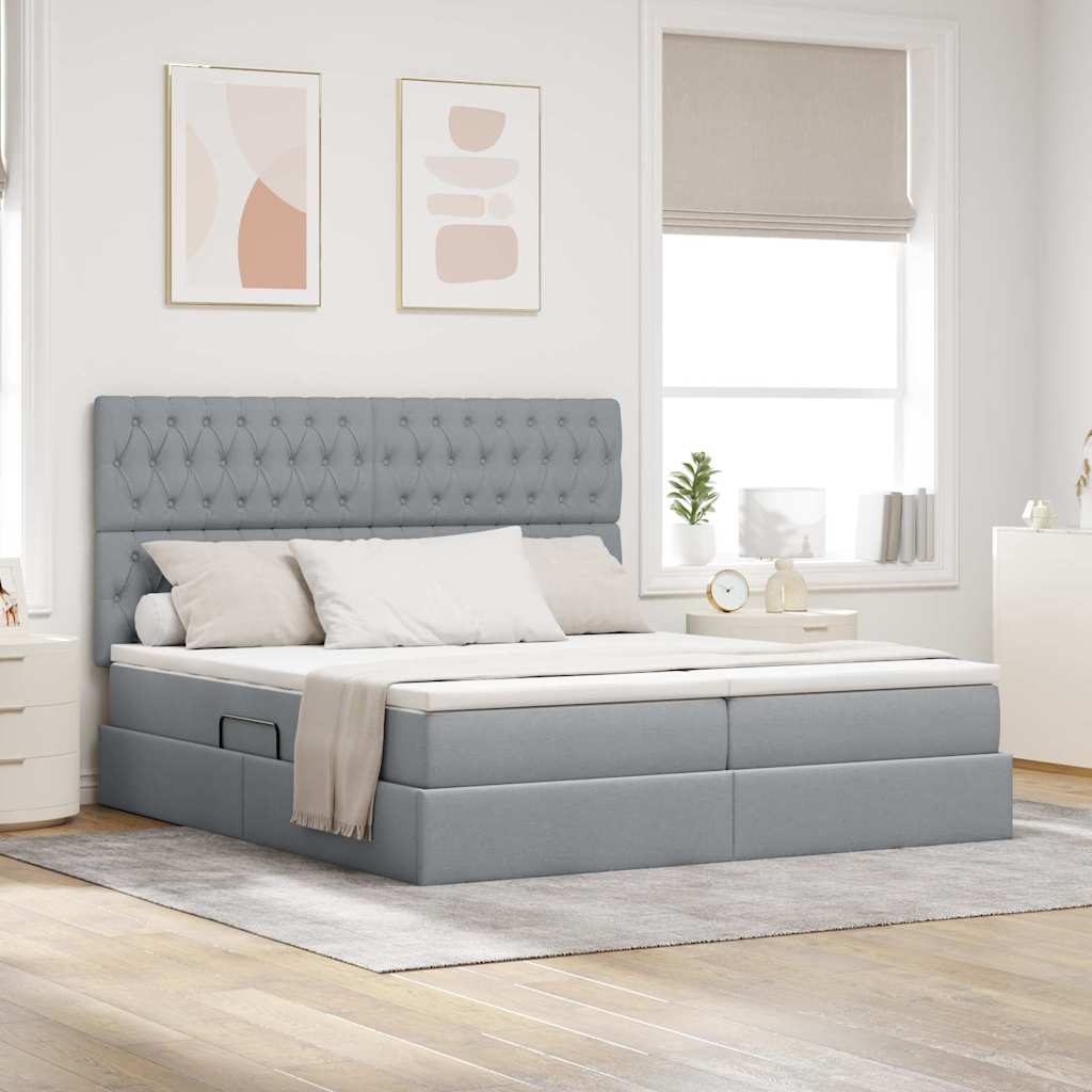 Krevet s od storage s pohranom Svjetlosiva 200 x 200 cm Tkanina