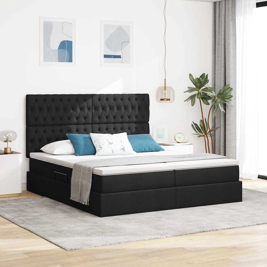 Krevet s od storage s uzglavljem Crna 200 x 200 cm Tkanina
