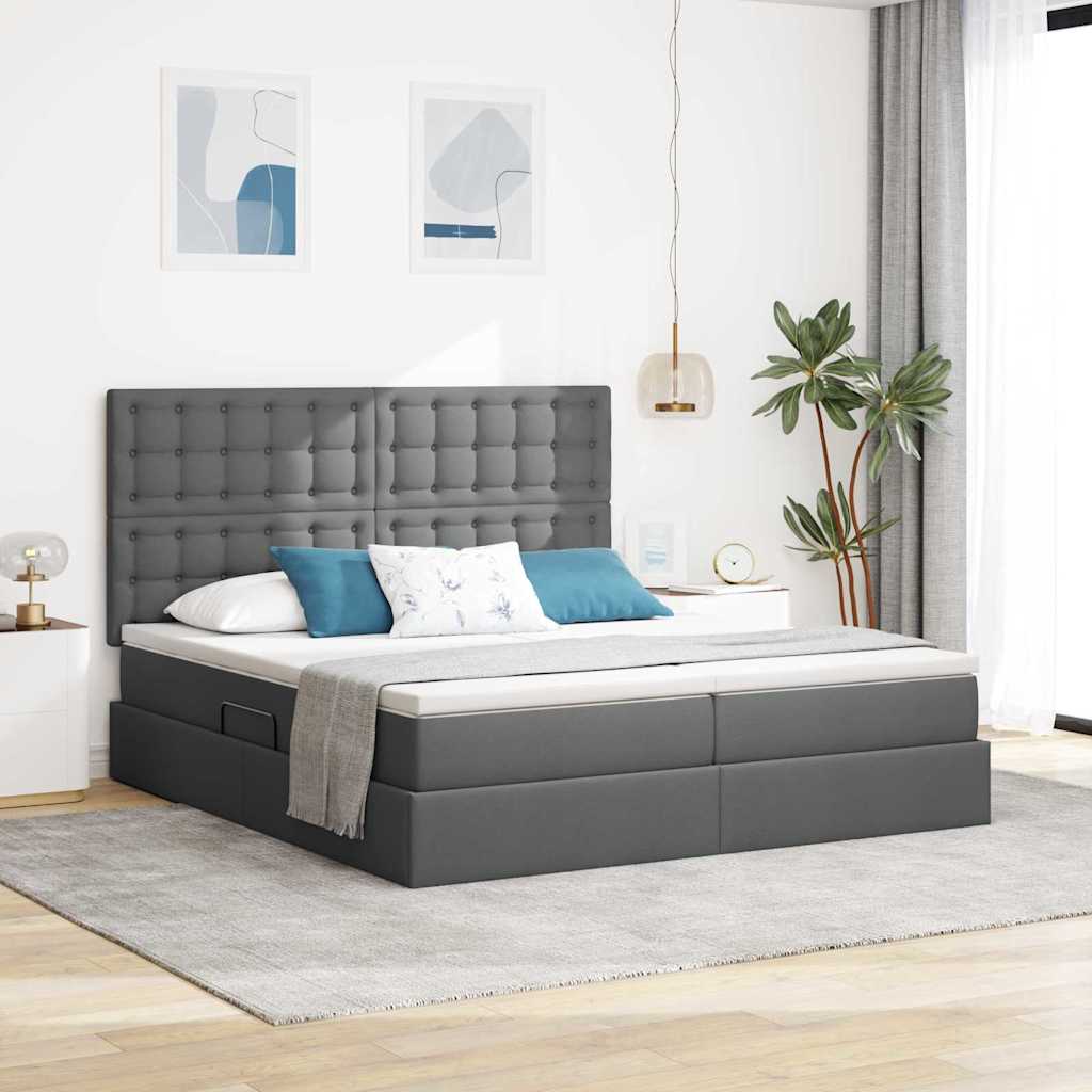 Krevet s od storage s uzglavljem Tamnosiva 200 x 200 cm Tkanina