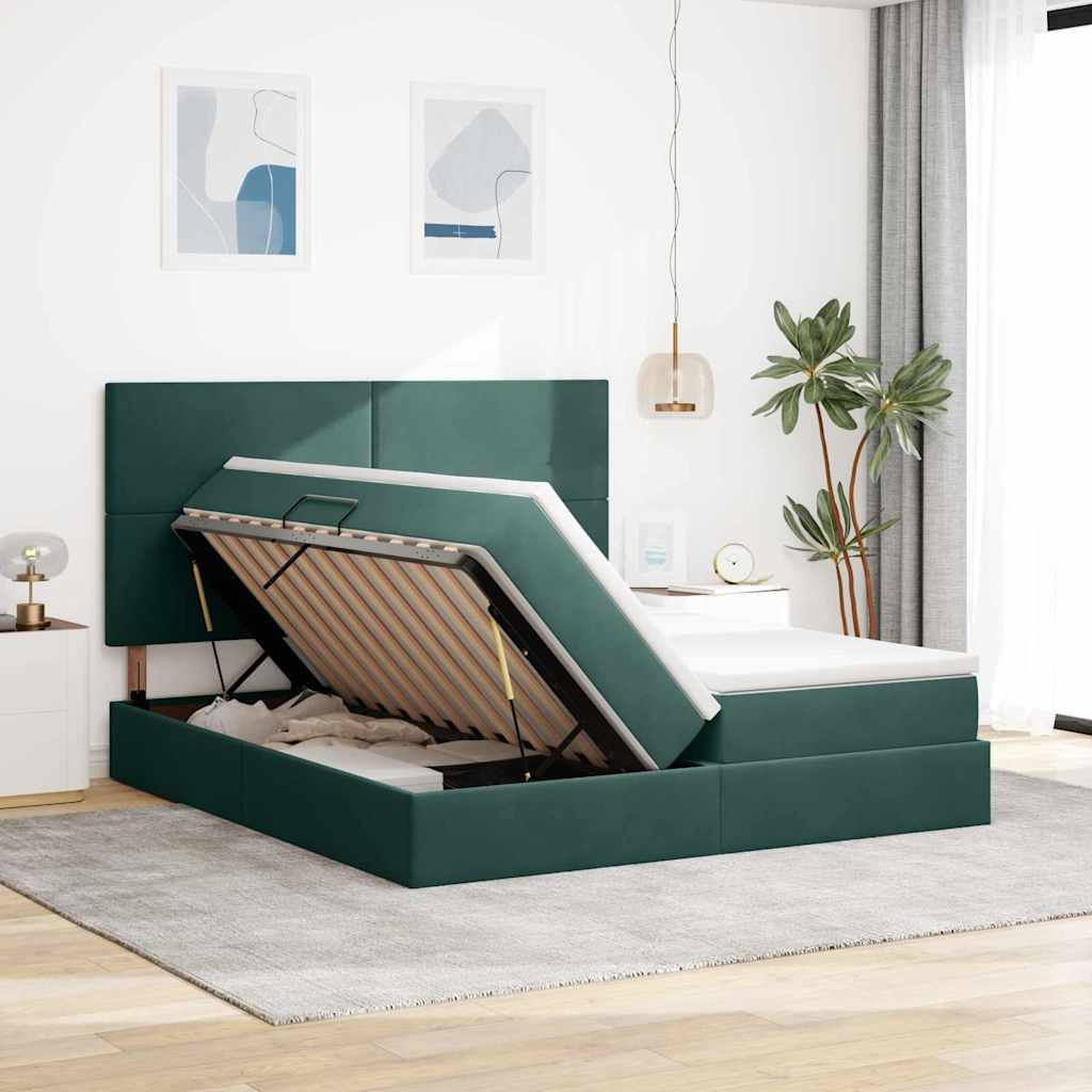 Krevet s od storage s pohranom Tamnozelena 180 x 200 cm Baršun