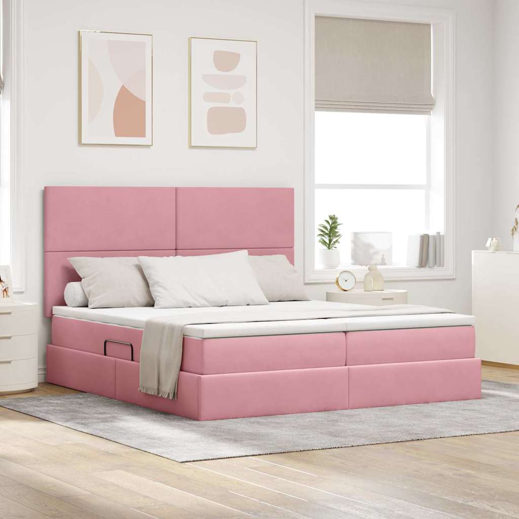 Krevet s od storage s uzglavljem Ružičasta 180 x 200 cm Baršun