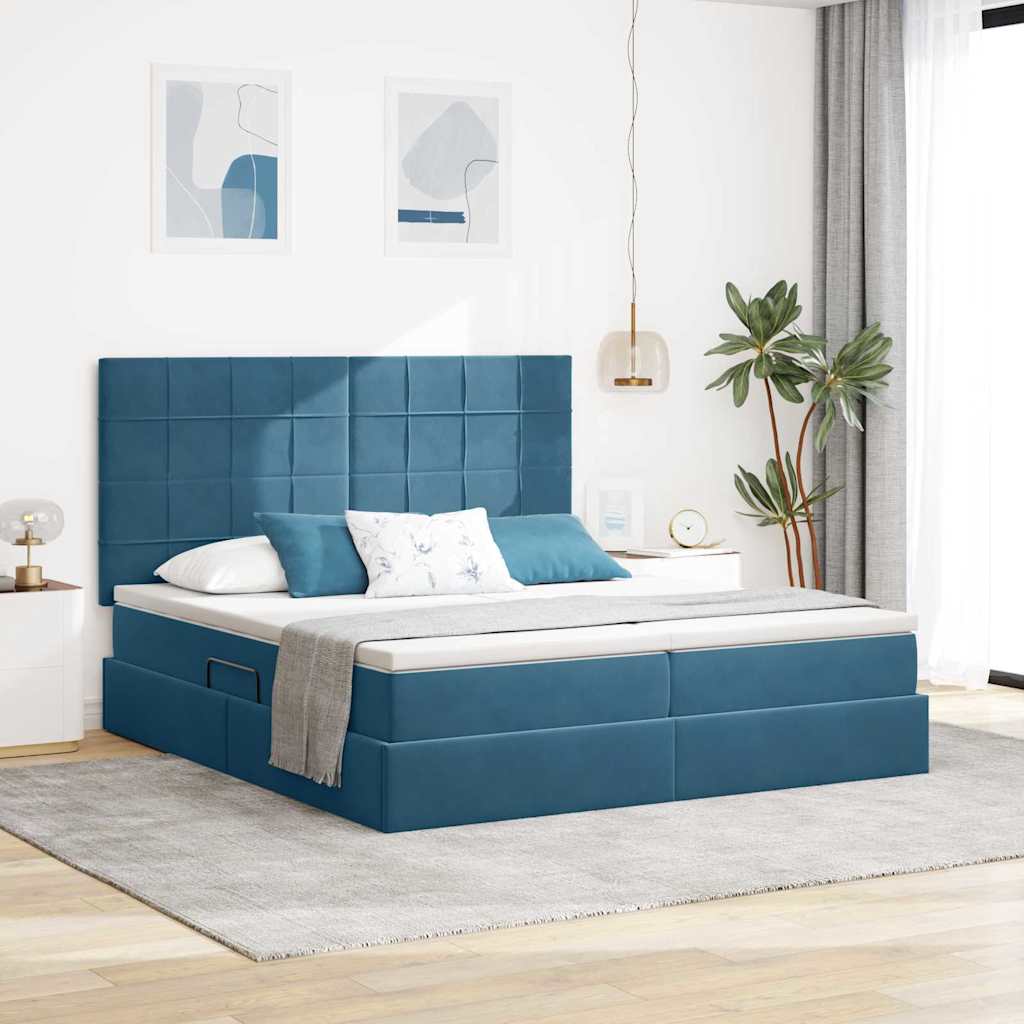 Krevet s od storage s pohranom Tamno plava 200 x 200 cm Baršun