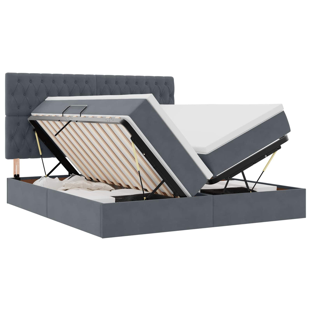 Krevet s od storage s uzglavljem Tamno siva 200 x 200 cm Baršun