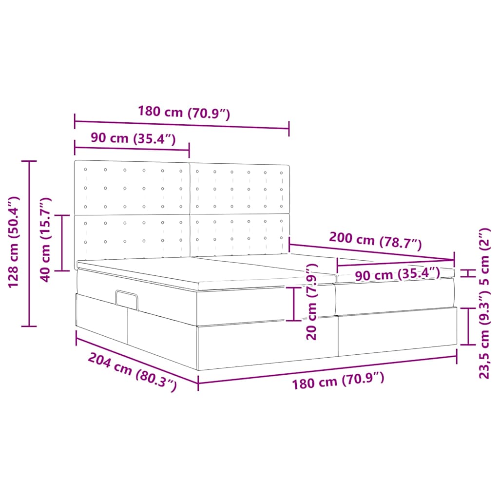 Krevet s od storage s madracem Crna 180 x 200 cm Baršun