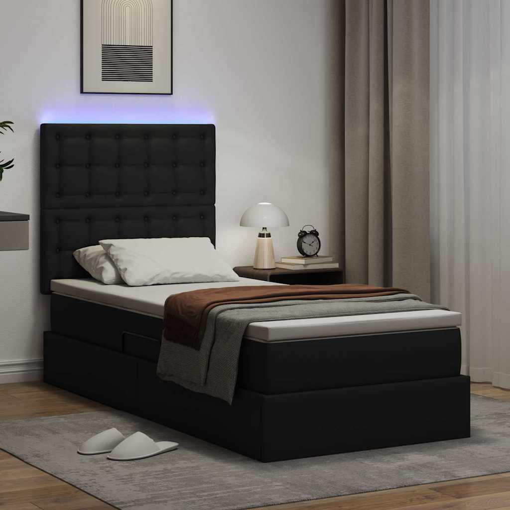 Krevet s prostorom za pohranu s LED-om Crna 90 x 190 cm