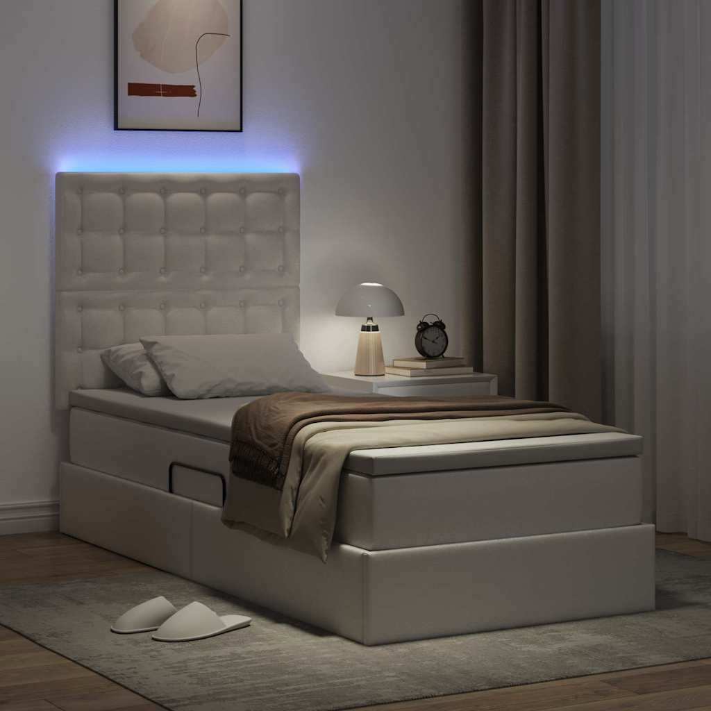 Krevet s prostorom za pohranu s LED-om Čista bijela 90 x 200 cm