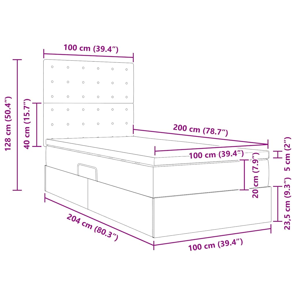 Krevet s prostorom za pohranu s LED-om Siva 100 x 200 cm