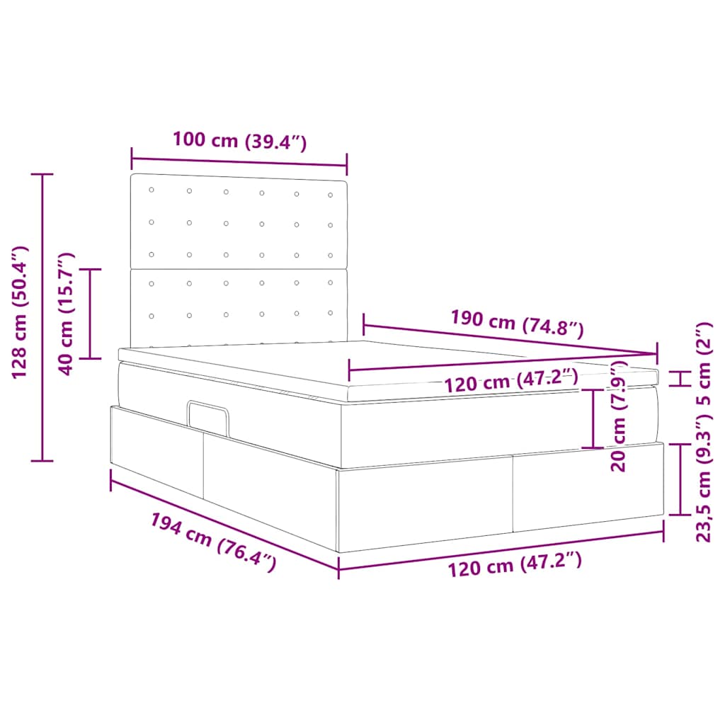 Krevet s prostorom za pohranu s LED-om Crna 120 x 190 cm