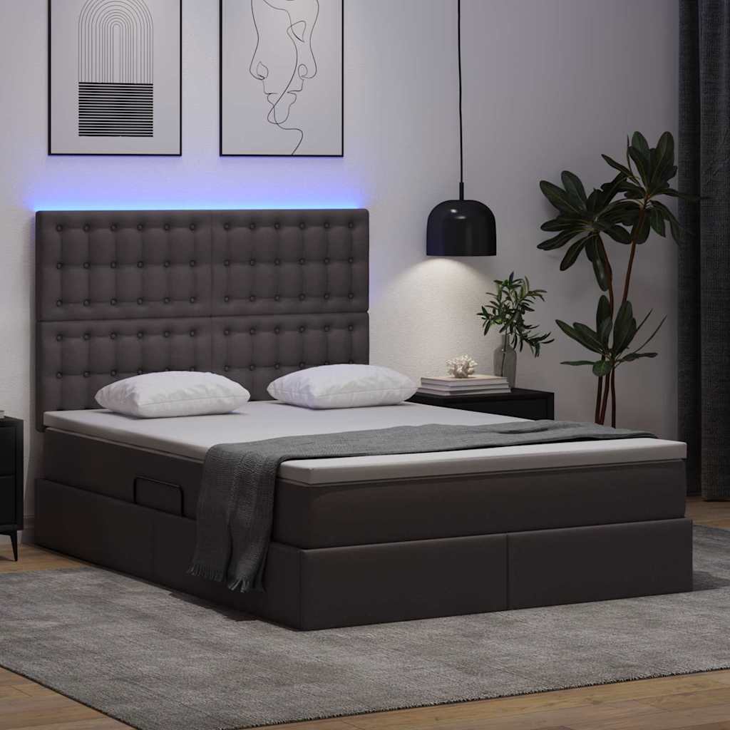 Krevet s prostorom za pohranu s LED-om Siva 140 x 190 cm