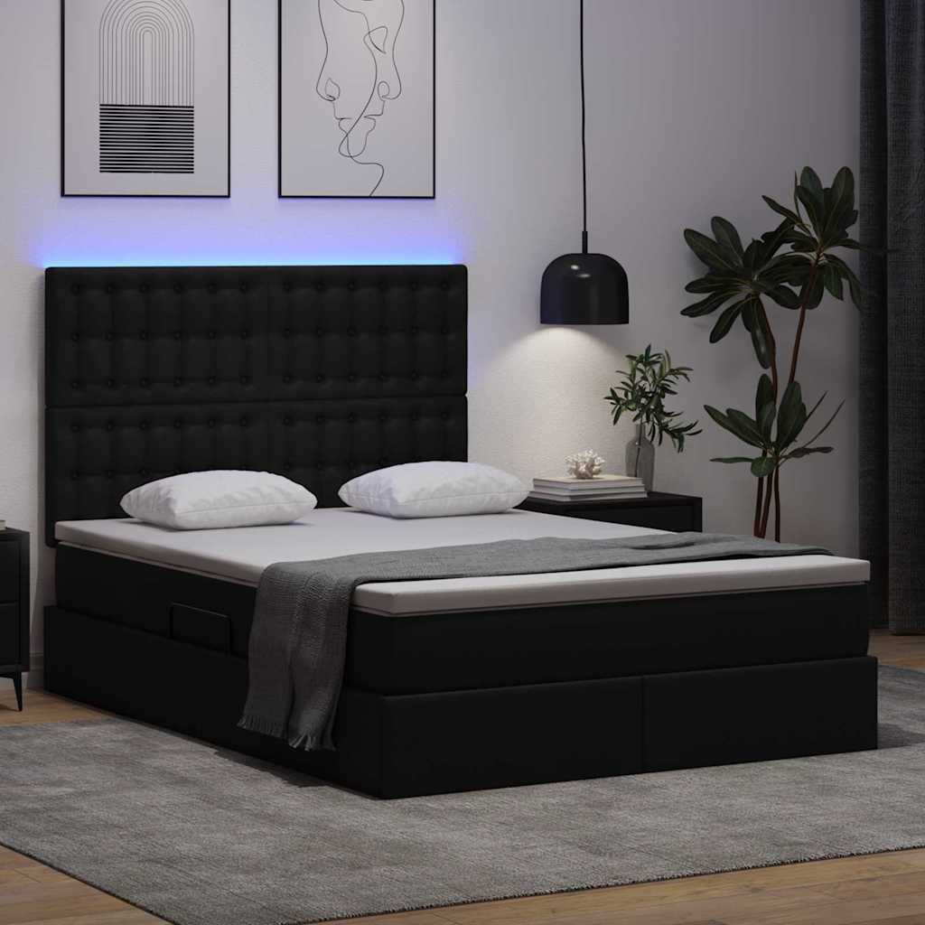 Krevet s prostorom za pohranu s LED-om Crna 140 x 200 cm