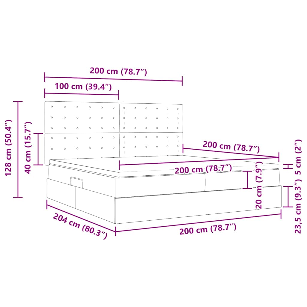 Krevet s prostorom za pohranu s LED-om Crna 200 x 200 cm