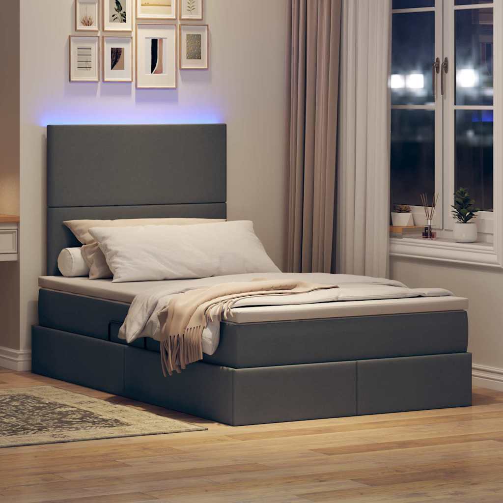 LED krevet za pohranu s madracem Tamnosiva 120 x 190 cm Tkanina