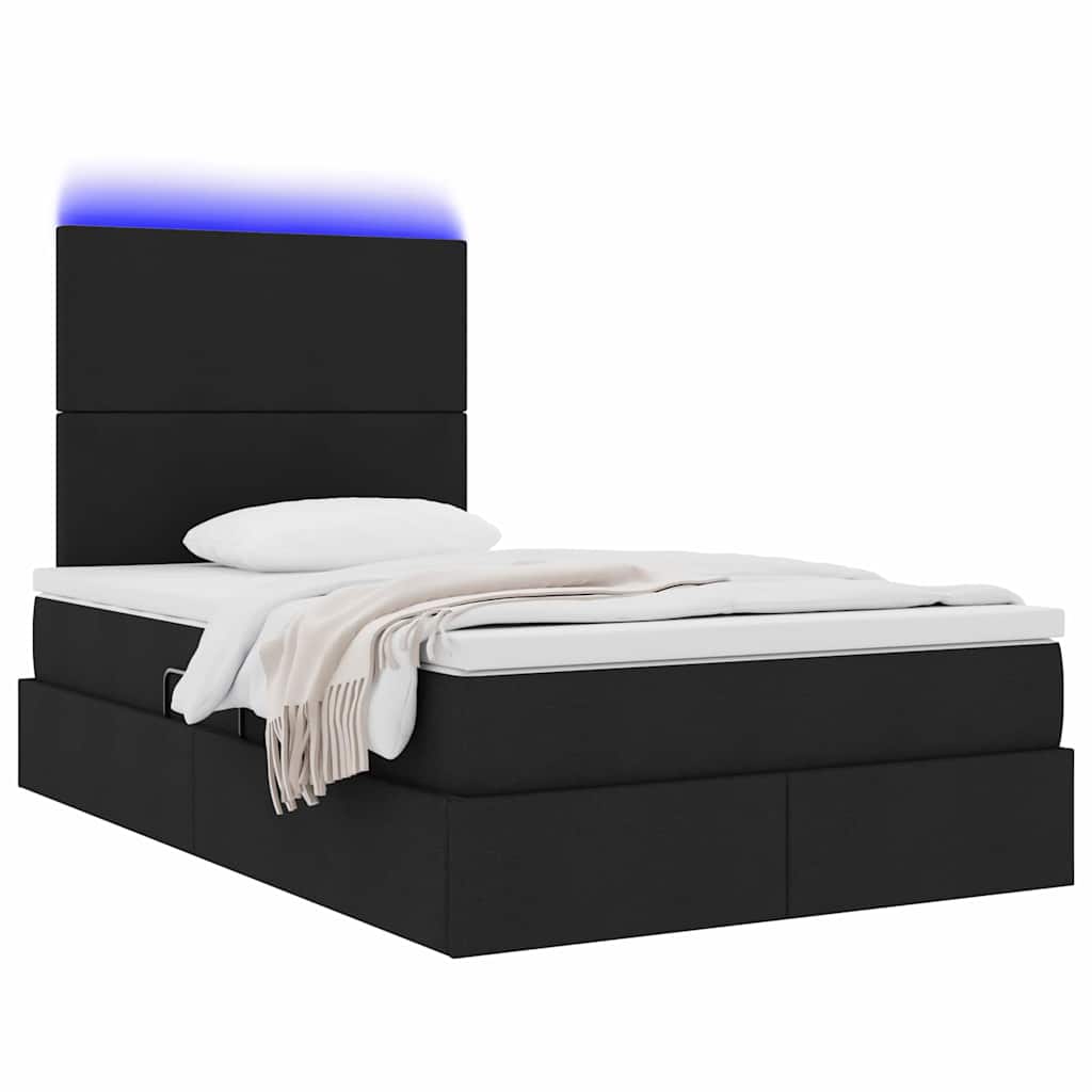 LED krevet za pohranu s madracem Crna 120 x 200 cm Tkanina