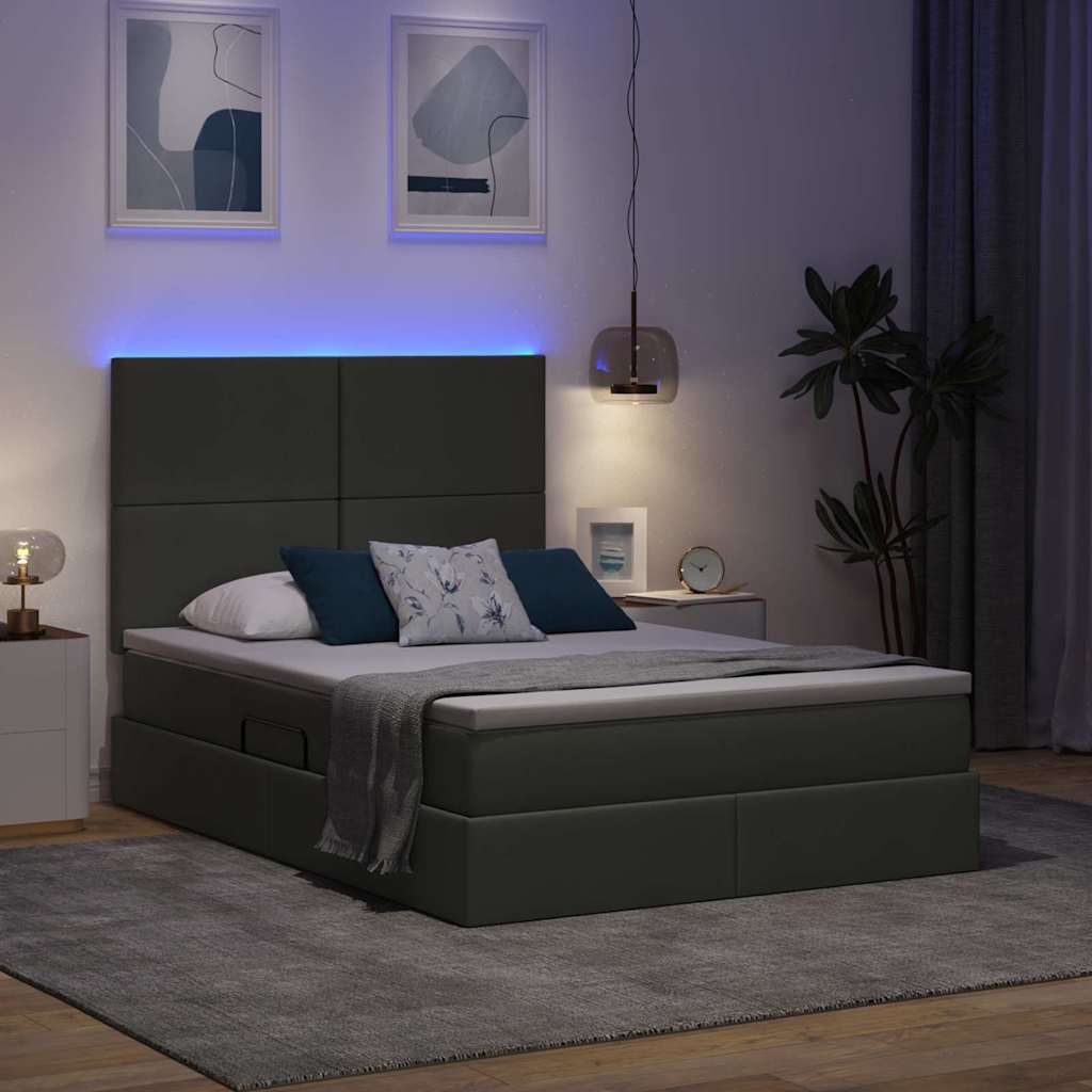 LED krevet za pohranu s madracem Tamnosiva 140 x 190 cm Tkanina