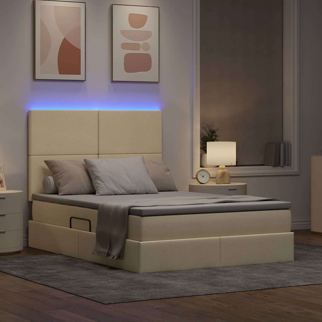 Krevet s prostorom za pohranu s LED-om Krema 140 x 190 cm