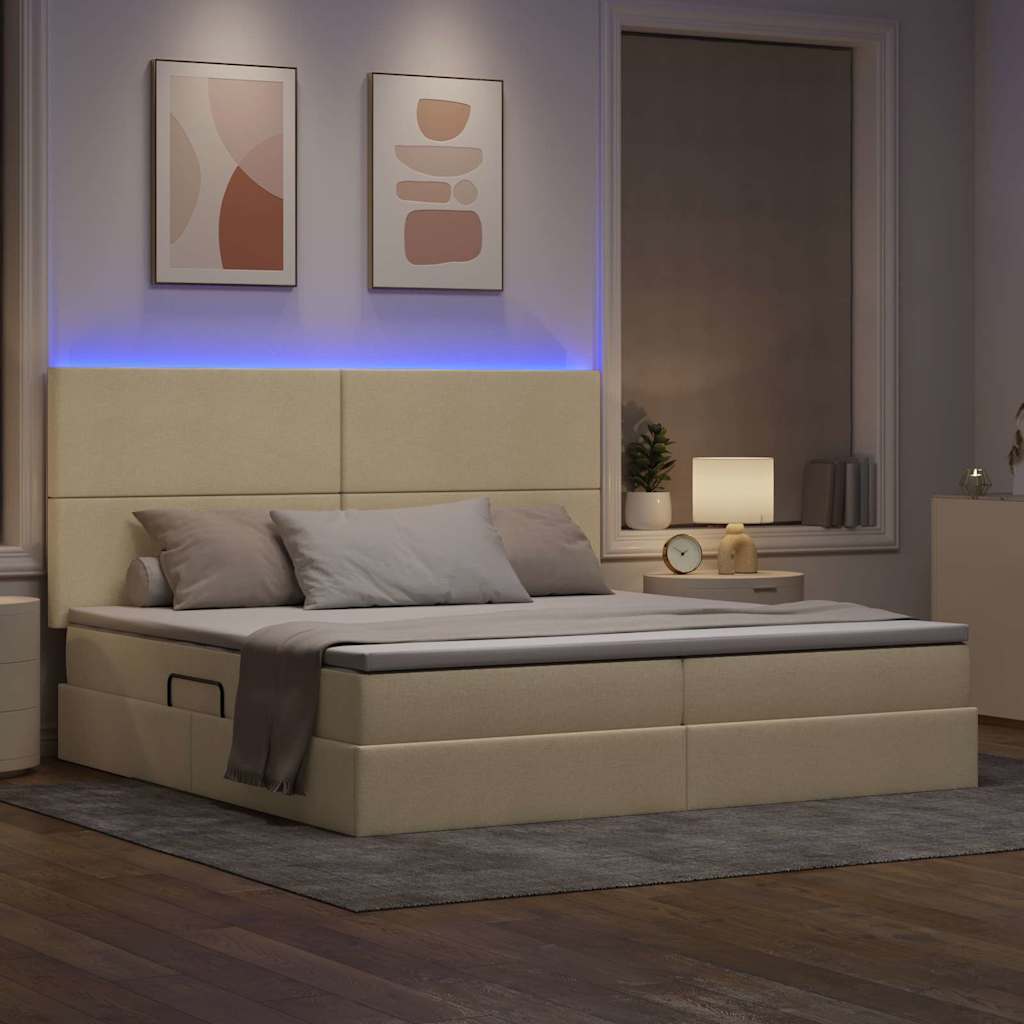 LED krevet za pohranu s madracem Krema 200 x 200 cm Tkanina