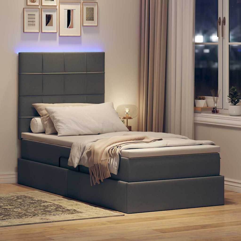Krevet s prostorom za pohranu s LED-om Tamno siva 90 x 190 cm