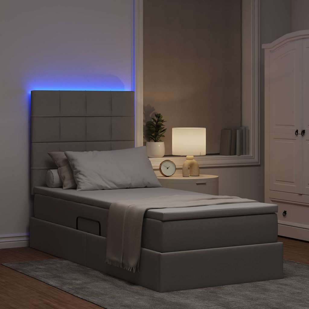 LED krevet za pohranu s madracem Sivosmeđa 90 x 190 cm Tkanina