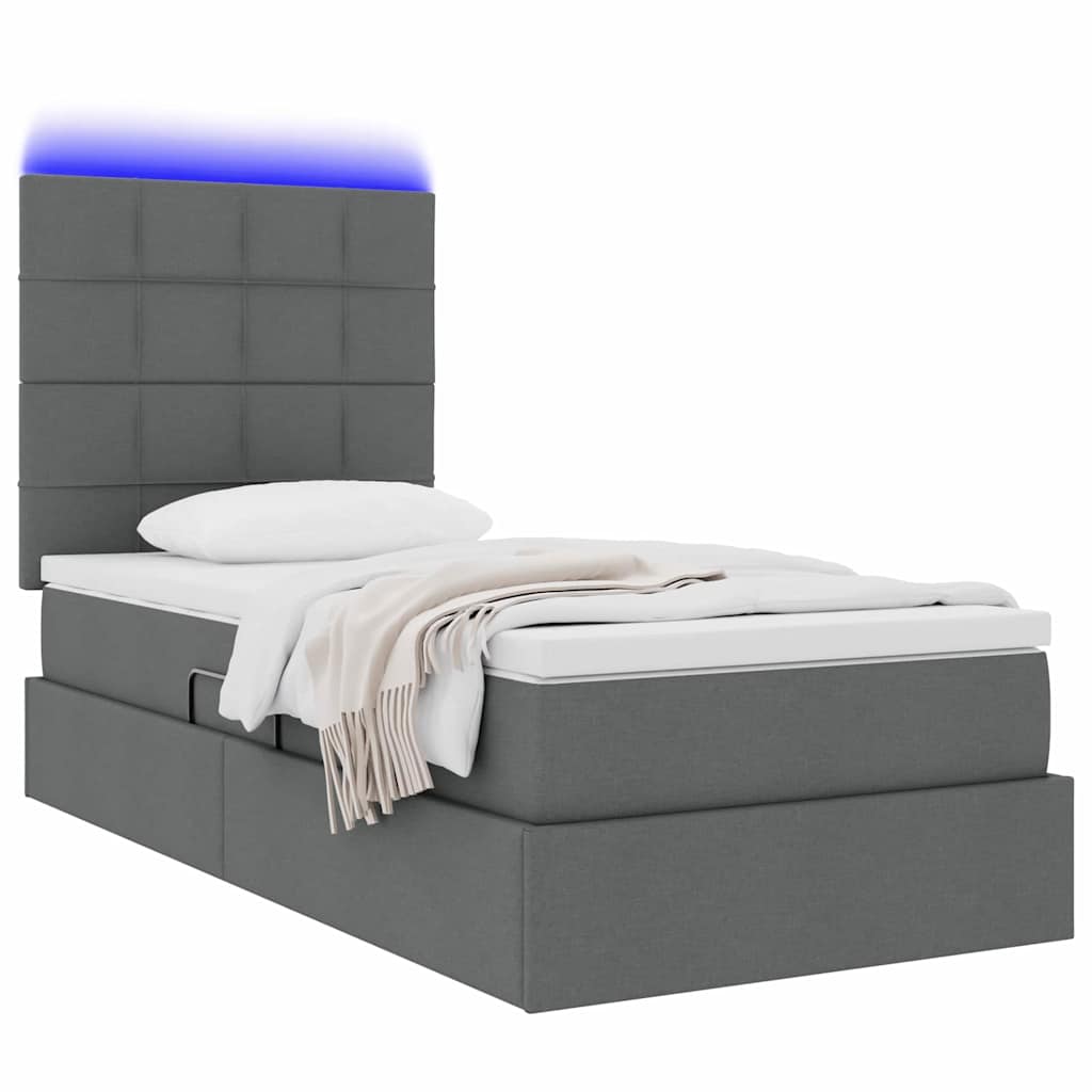 LED krevet za pohranu s madracem Tamnosiva 90 x 200 cm Tkanina