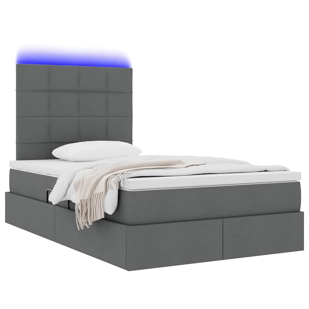 LED krevet za pohranu s madracem Tamnosiva 120 x 190 cm Tkanina