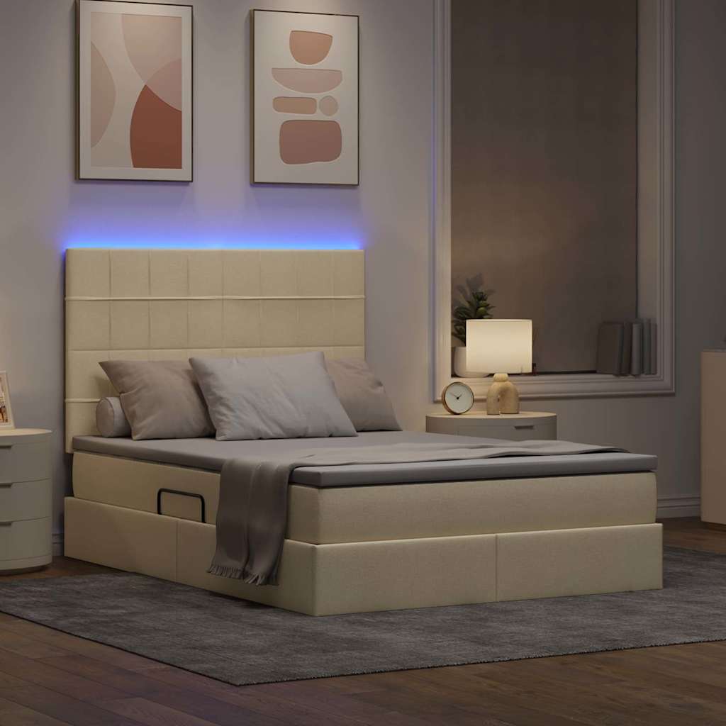 Krevet s prostorom za pohranu s LED-om Krema 140 x 200 cm
