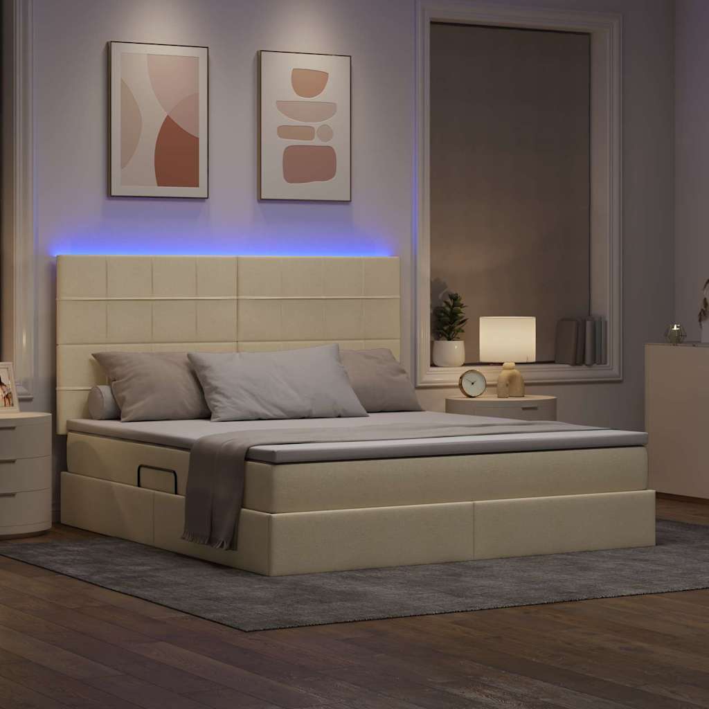 Krevet s prostorom za pohranu s LED-om Krema 160 x 200 cm