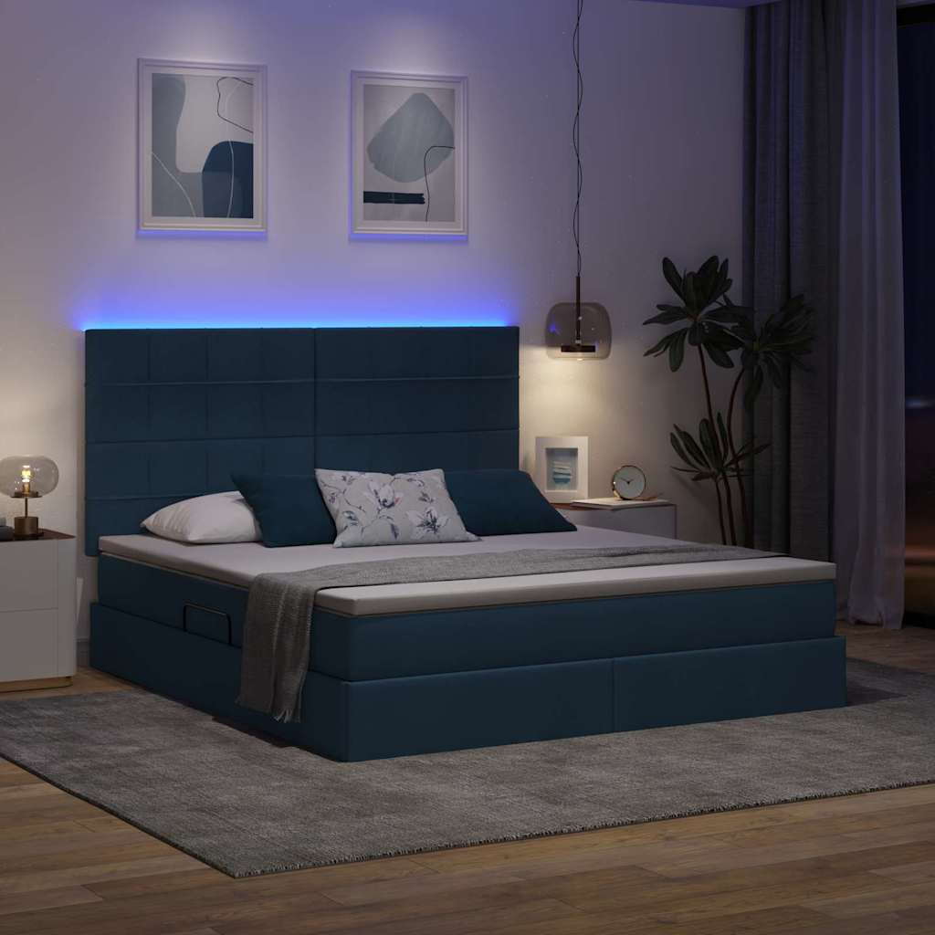 LED krevet za pohranu s madracem Plava 180 x 200 cm Tkanina
