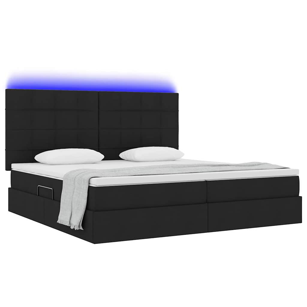 LED krevet za pohranu s madracem Crna 200 x 200 cm Tkanina
