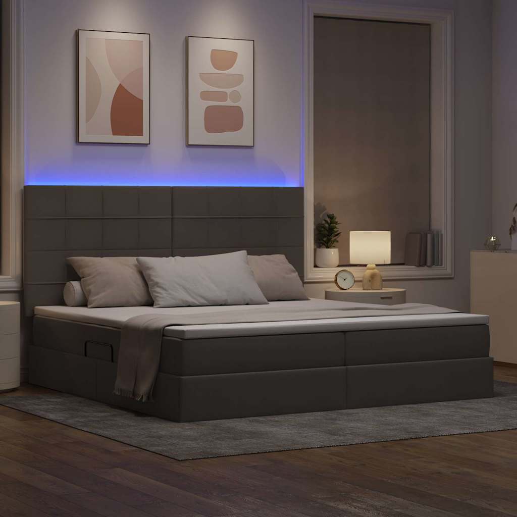 LED krevet za pohranu s madracem Sivosmeđa 200 x 200 cm Tkanina