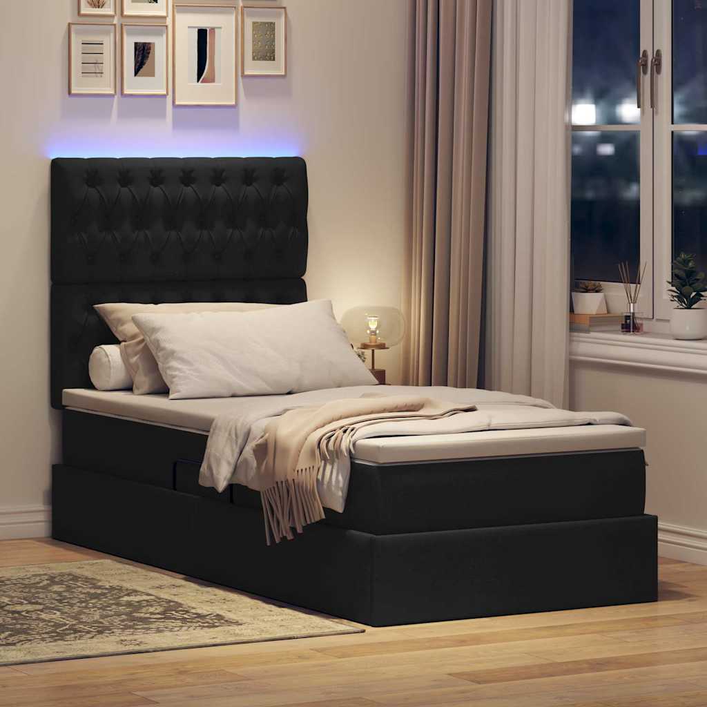 LED krevet za pohranu s madracem Crna 90 x 190 cm Tkanina