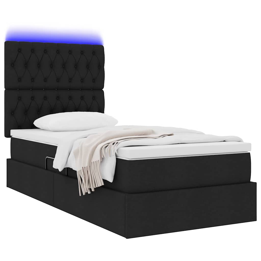LED krevet za pohranu s madracem Crna 90 x 190 cm Tkanina