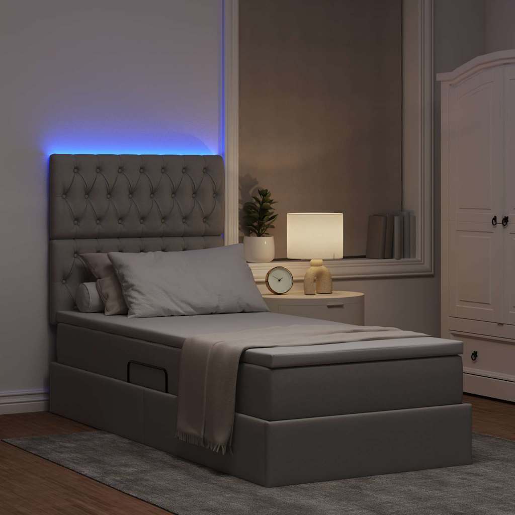 LED krevet za pohranu s madracem Sivosmeđa 90 x 190 cm Tkanina