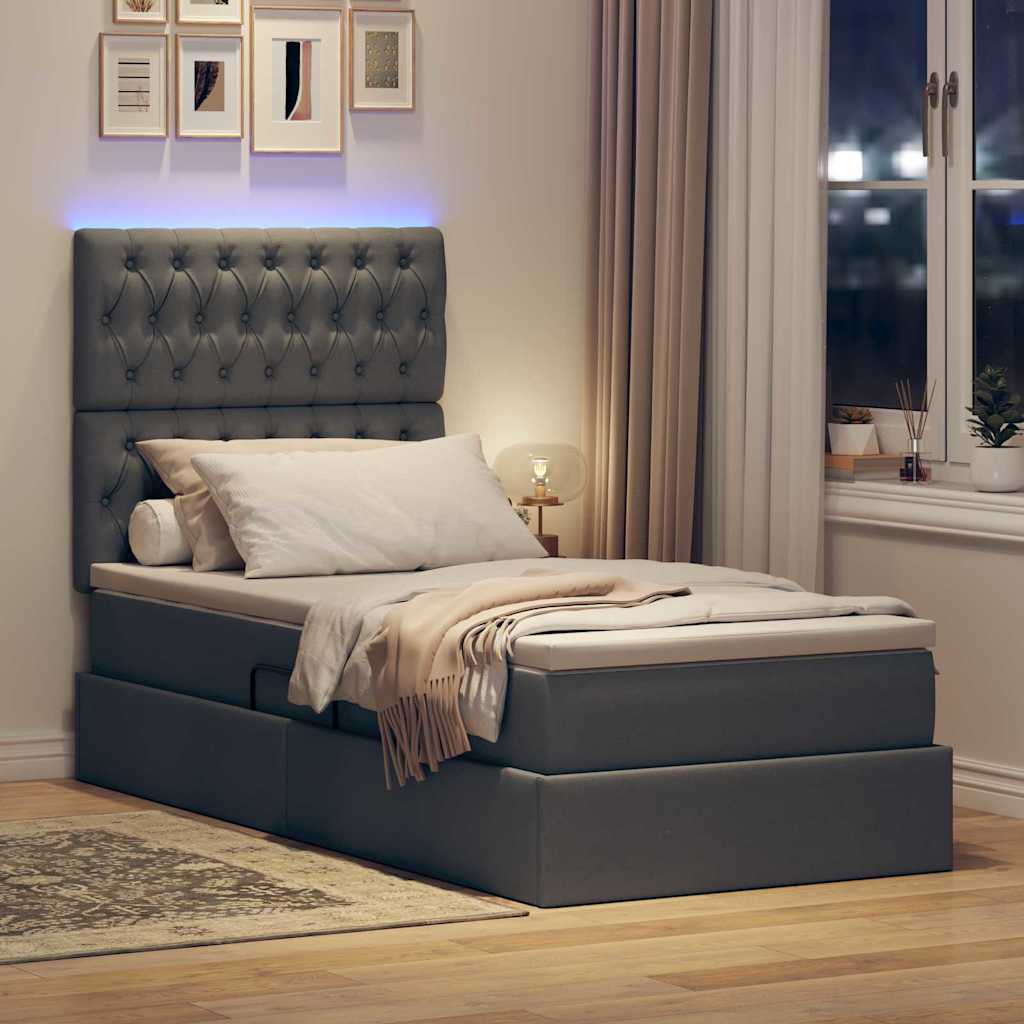 LED krevet za pohranu s madracem Tamnosiva 90 x 200 cm Tkanina