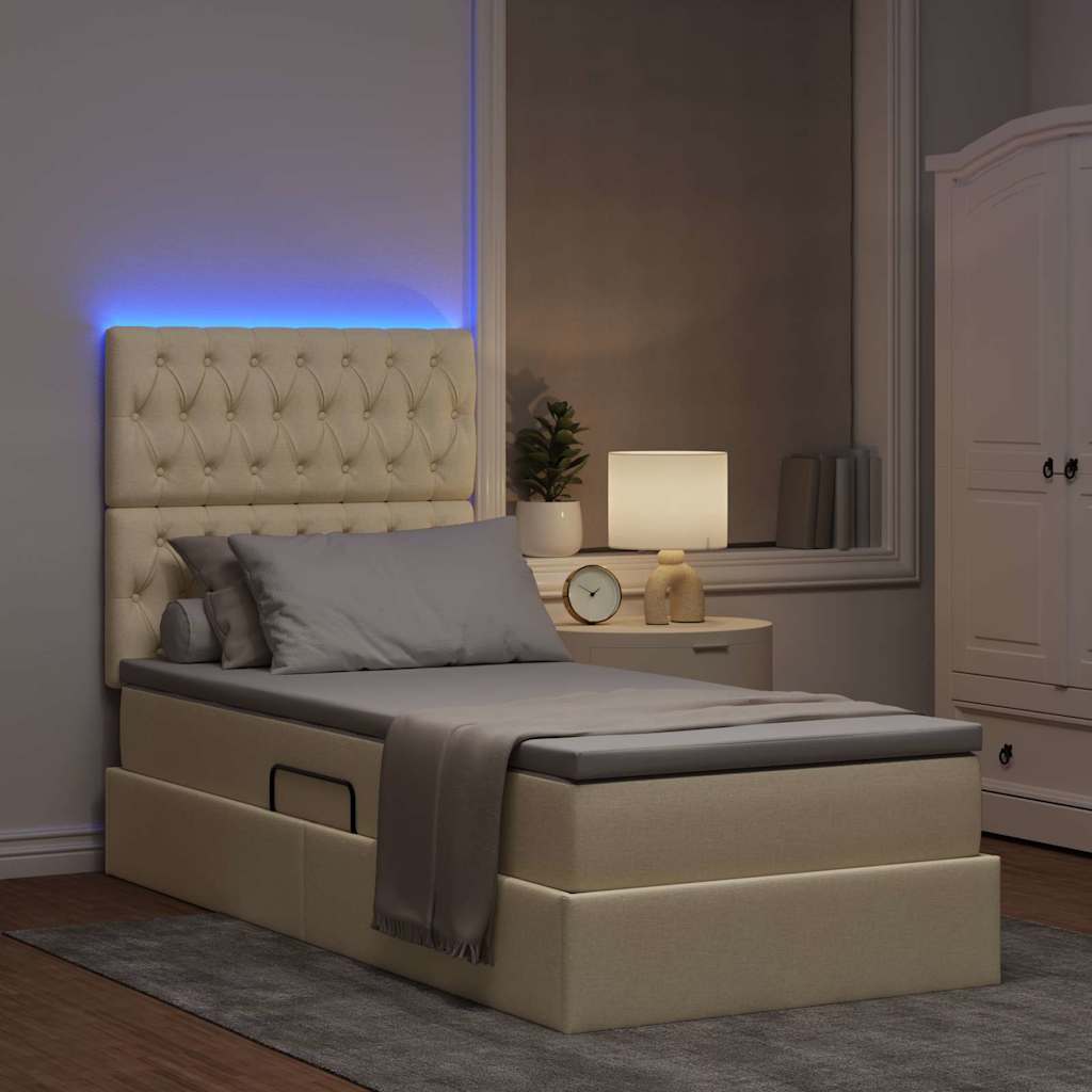 LED krevet za pohranu s madracem Krema 90 x 200 cm Tkanina
